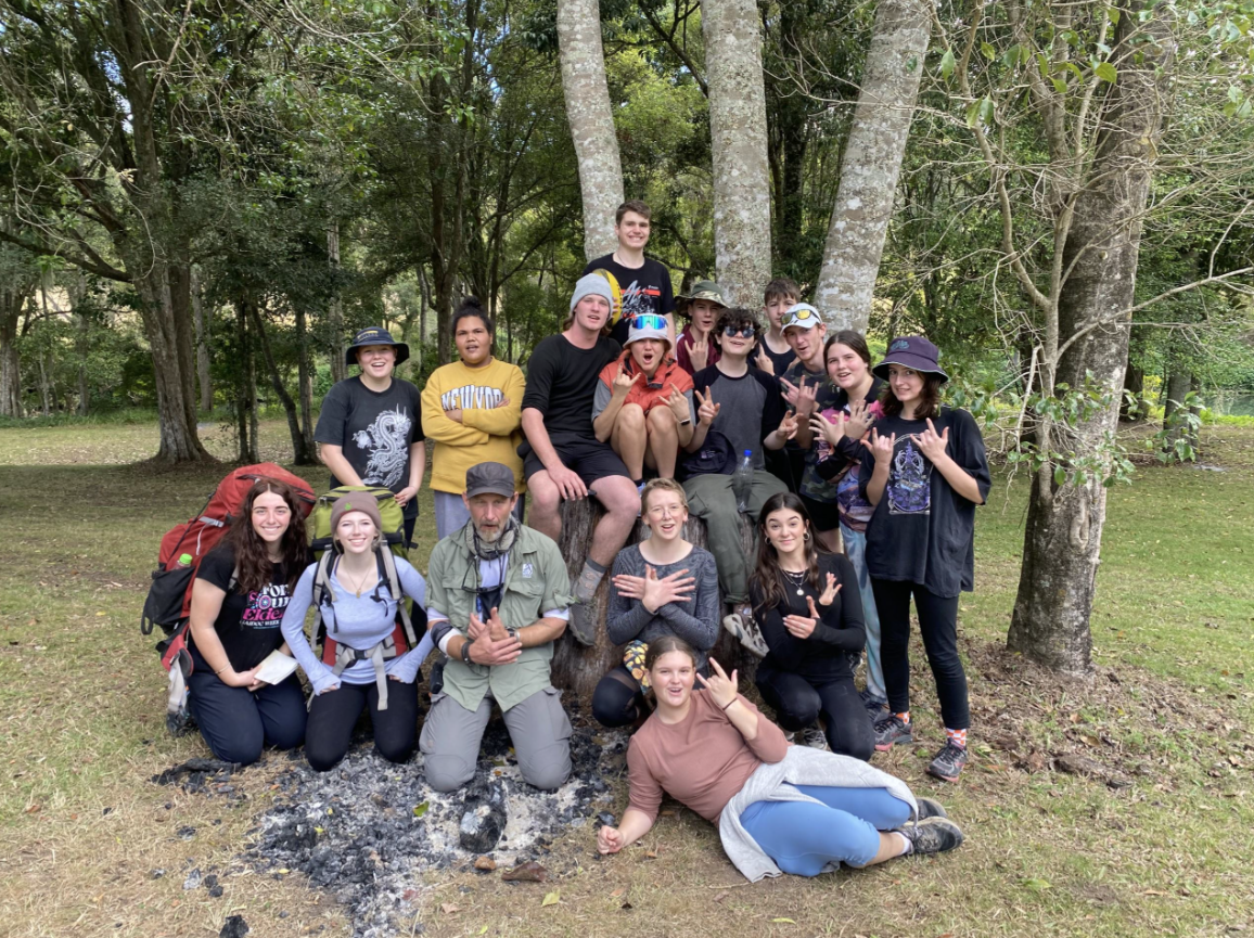 Large group of kids outdoors posing for the camera