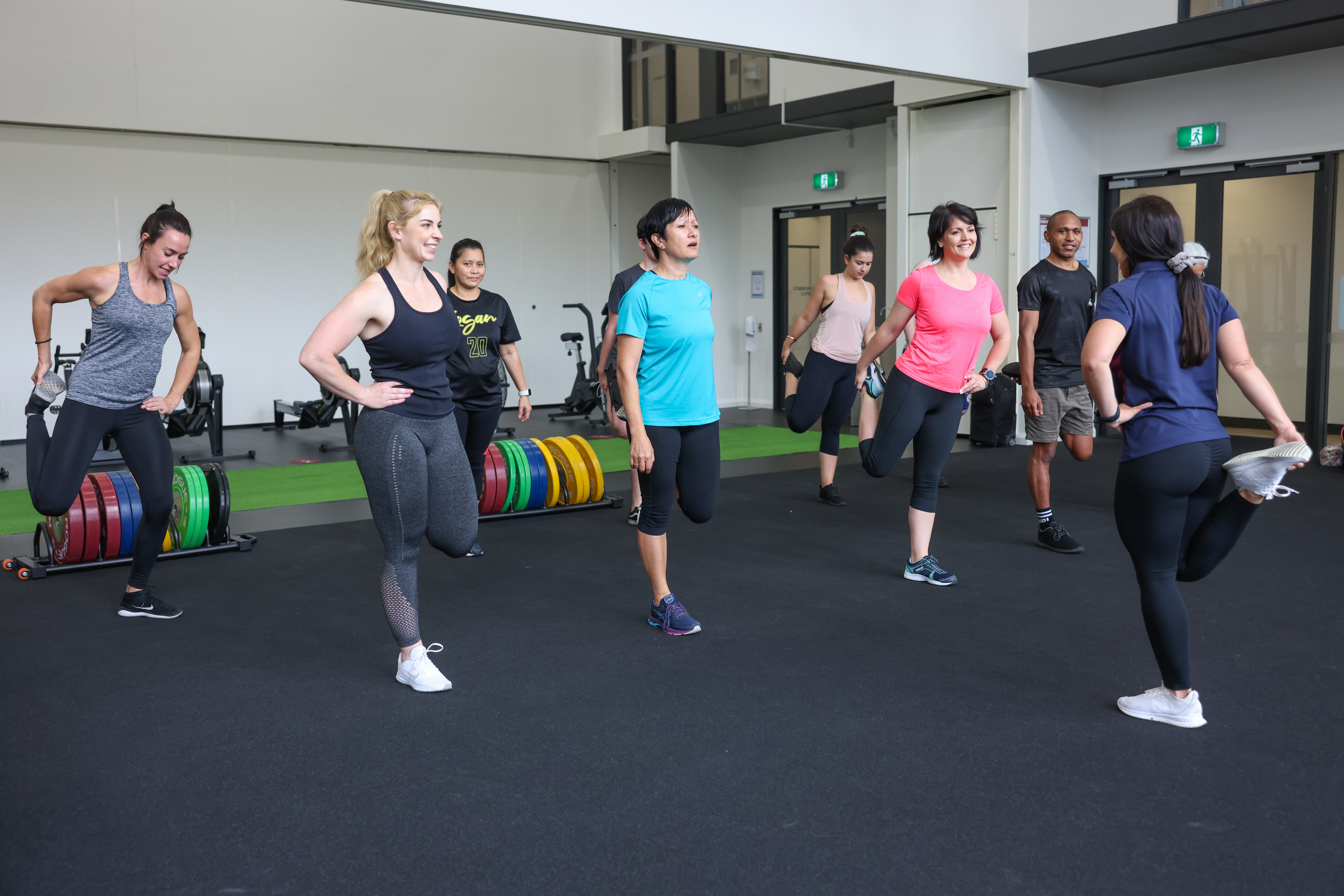 workout class people warming up