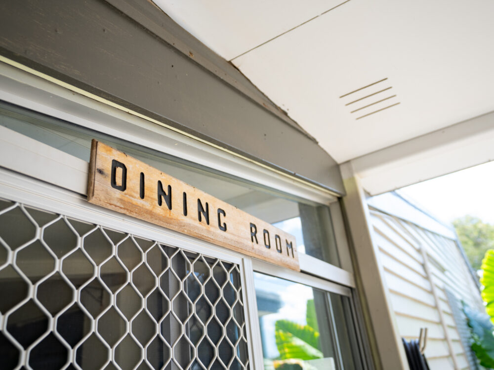 Closeup of the Dining room Sign