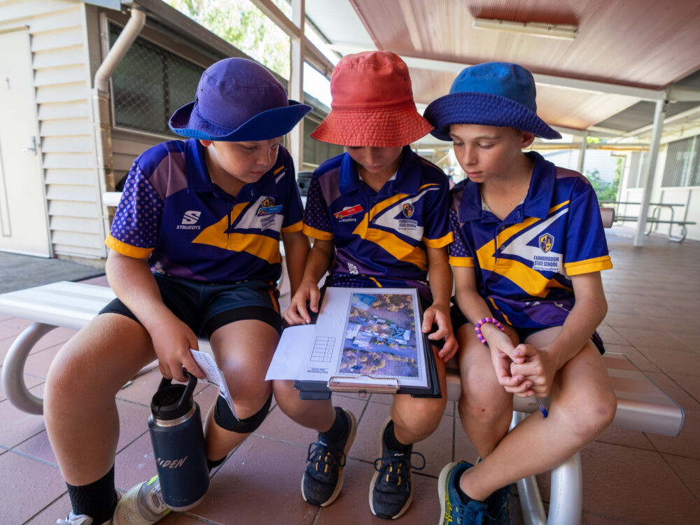 Kids looking at map and reading instructions
